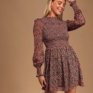 Floral Forever Green and Pink Floral Print Smocked Skater Dress